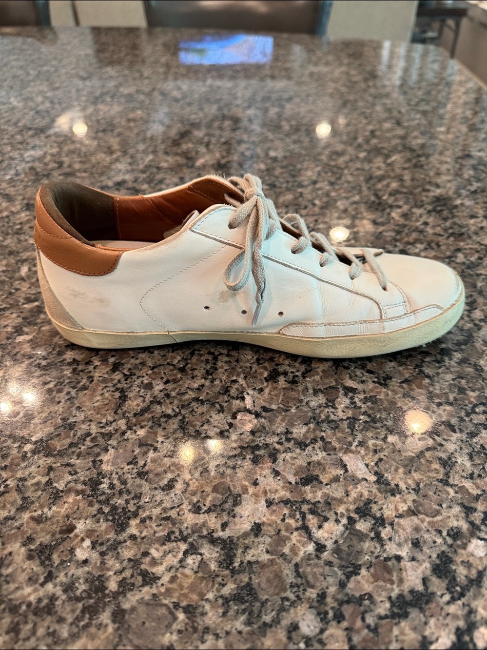 Golden Goose Super Star Classic White Leather Sneakers with Tan/Brown Accents